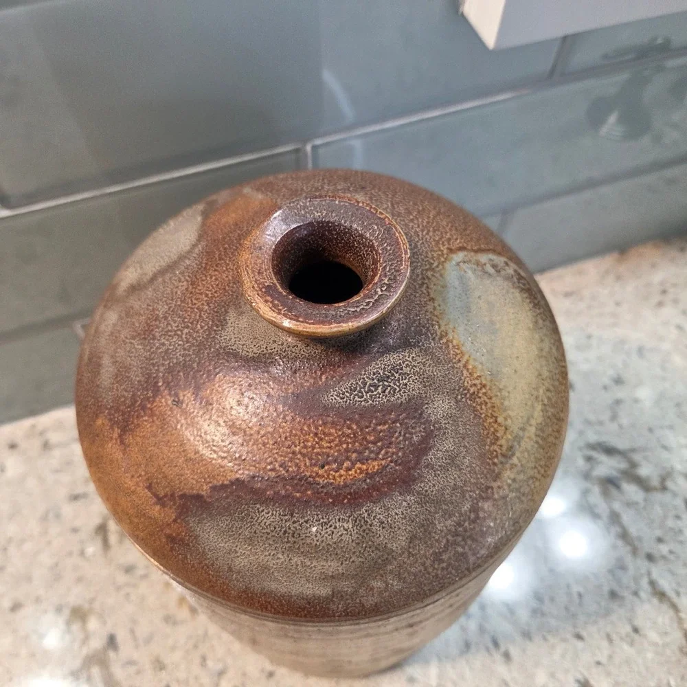 Vintage Studio Pottery Stoneware Vase Large Salt Glaze Brown Earthy Rustic Jug